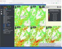 Die Markierung zeigt die ungefähre Fläche des Gebietes, das noch nicht erfasst ist.